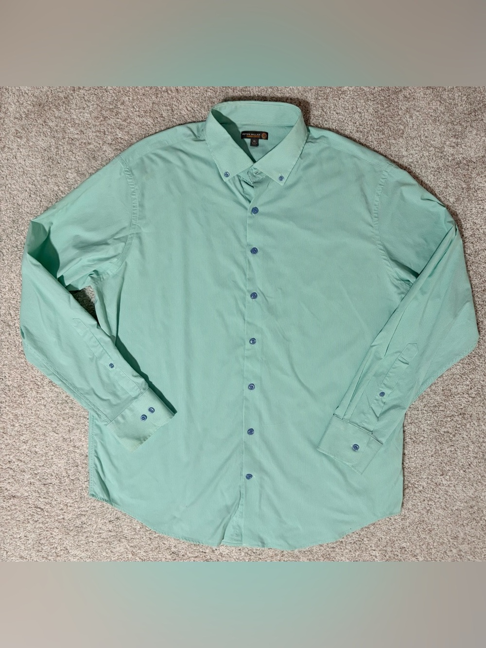 Peter Millar Summer Comfort Button-Down Dress Shirt | XL | Green Stripe
